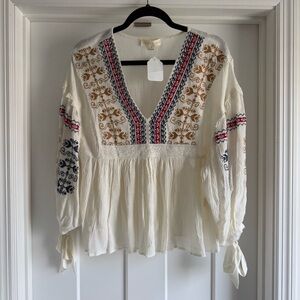 Lovestitch Ivory Embroidered Boho Blouse